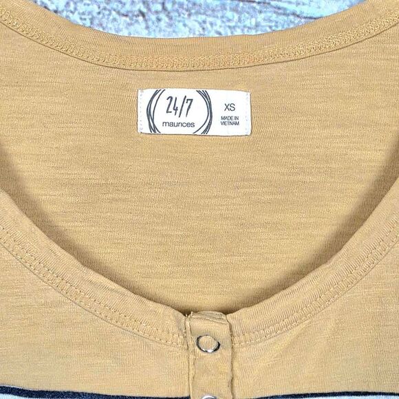 Maurices 24/7 Mustard Stripe Henley Top XS - Picture 4 of 6